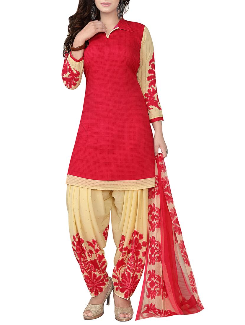 red art silk printed un-stitched dress material - 14258909 - Zoom Image - 1