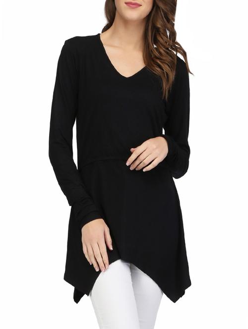 black solid crepe assymmetric tunic - 14260907 - Standard Image - 1