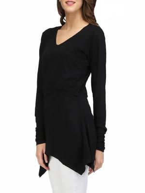 black solid crepe assymmetric tunic - 14260907 - Standard Image - 2