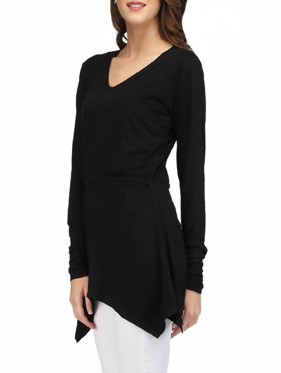 black solid crepe assymmetric tunic - 14260907 - Zoom Image - 2