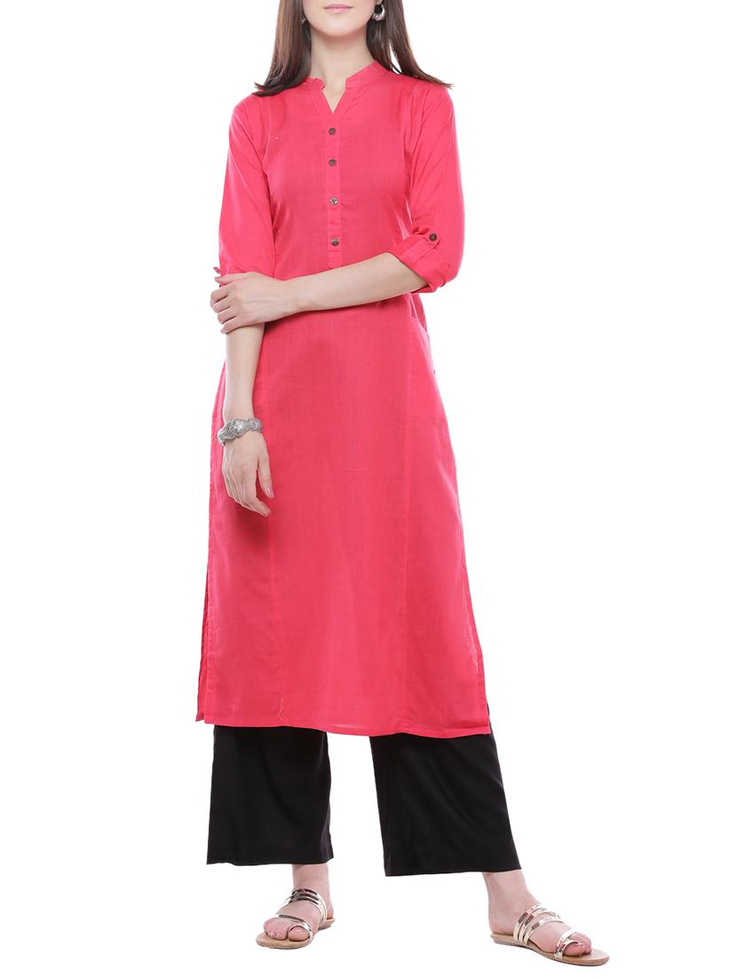 pink khadi straight kurta - 14262746 - Zoom Image - 1