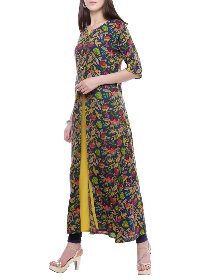 blue colored viscose a-line kurta - 14263128 - Zoom Image - 2
