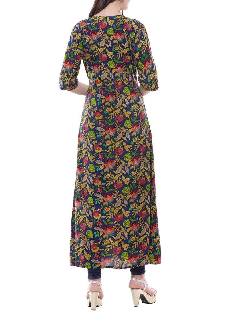 blue colored viscose a-line kurta - 14263128 - Zoom Image - 3