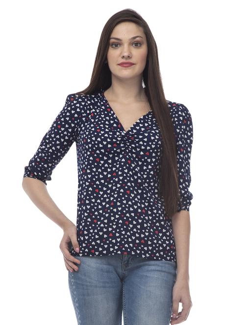 navy blue printed regular top - 14265121 - Standard Image - 1