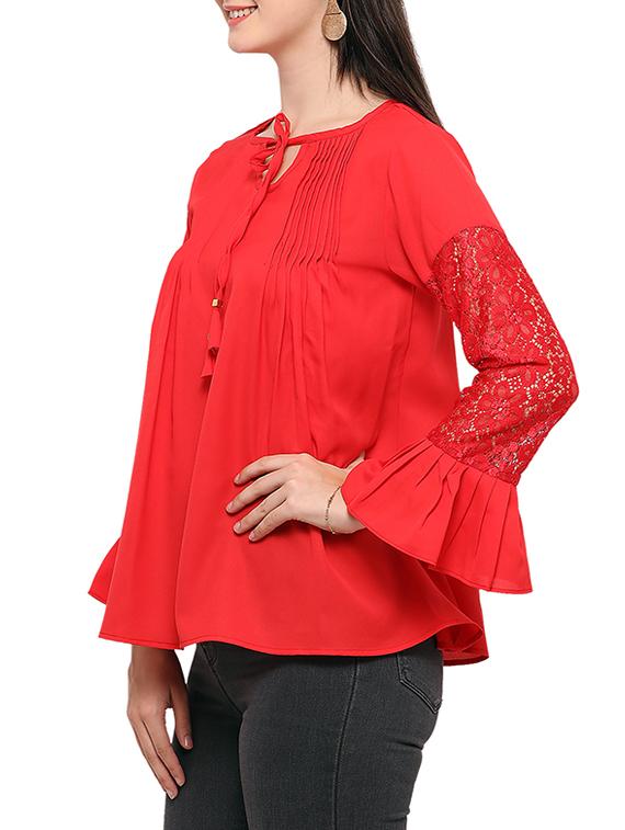 solid red casual top - 14265774 - Zoom Image - 2