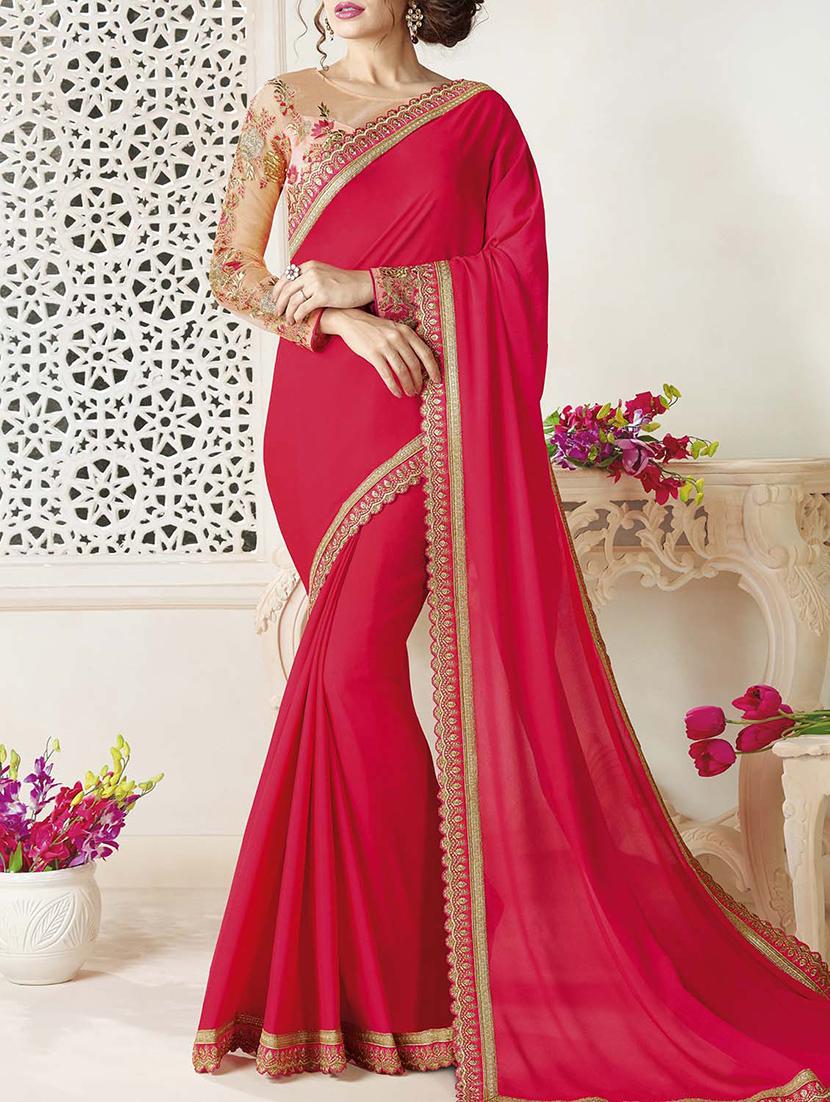 pink bordered saree with blouse