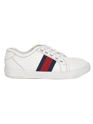 white leatherette lace up sneaker - 14268510 - Standard Image - 2