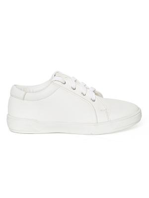 white leatherette lace up sneaker - 14268527 - Standard Image - 2
