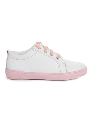 white leatherette lace up sneaker - 14268541 - Standard Image - 2