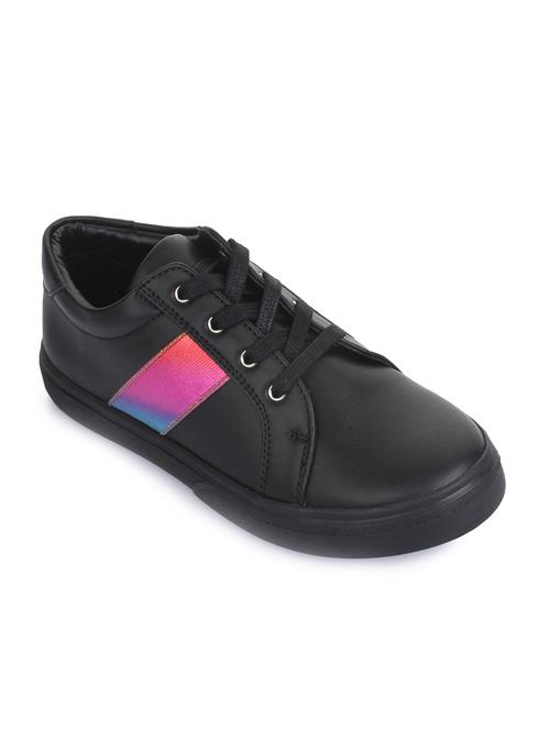 black leatherette lace up sneaker - 14268544 - Standard Image - 1