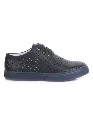 navy blue leatherette lace up sneaker - 14268548 - Standard Image - 2