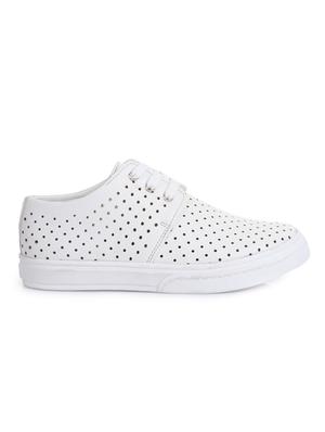 white leatherette lace up sneaker - 14268549 - Standard Image - 2