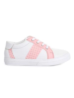 white leatherette lace up sneaker - 14268551 - Standard Image - 2