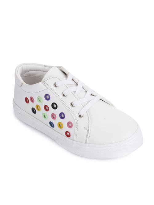 white leatherette lace up sneaker - 14268562 - Standard Image - 1