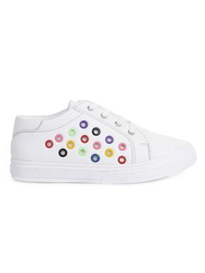 white leatherette lace up sneaker - 14268562 - Standard Image - 2