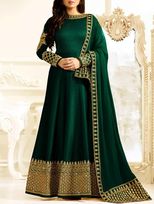 green silk anarkali semi-stitched suit - 14313329 - Standard Image - 1
