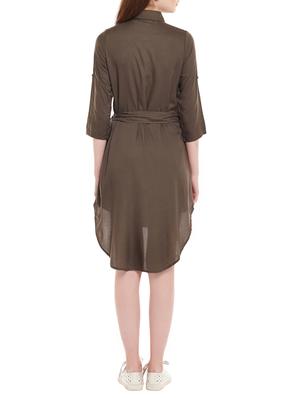 olive green rayon shirt dress - 14313548 - Standard Image - 3