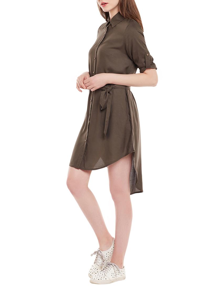 olive green rayon shirt dress - 14313548 - Zoom Image - 2
