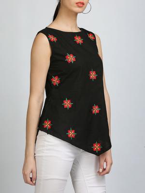 kaanchie nanggia black cotton assymmetric top - 14315963 - Standard Image - 2