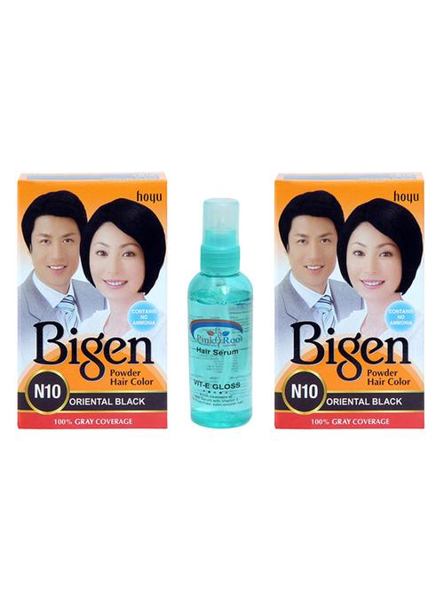bigen powder hair color n10 (oriental black) & pink root hair serum pack of 3 - 14316465 - Standard Image - 1