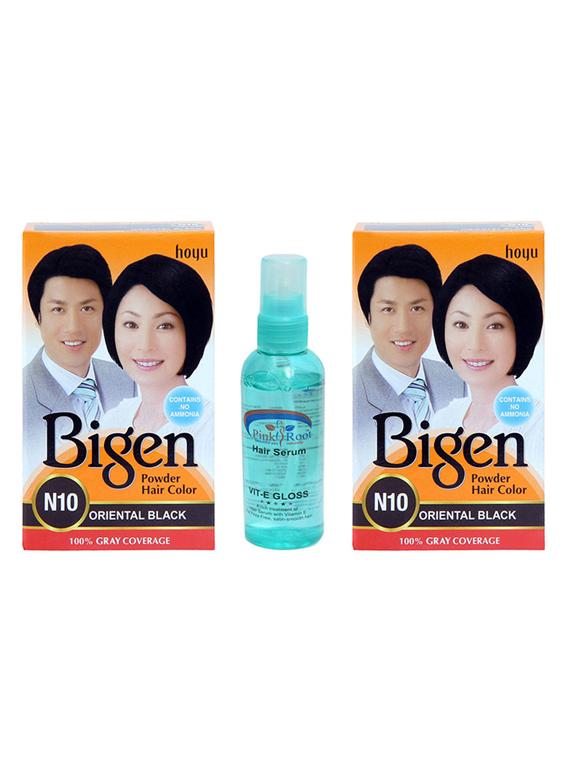 bigen powder hair color n10 (oriental black) & pink root hair serum pack of 3 - 14316465 - Zoom Image - 1