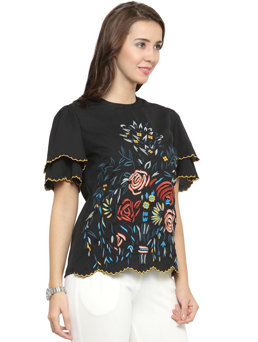 round neck embroidered top - 14319379 - Zoom Image - 2