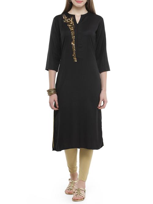 black rayon straight kurta - 14320698 - Very Small Image - 1