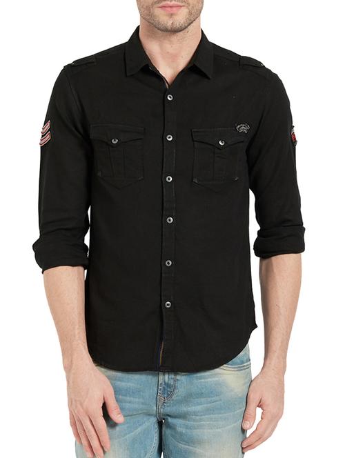 black cotton casual shirt - 14321535 - Standard Image - 1
