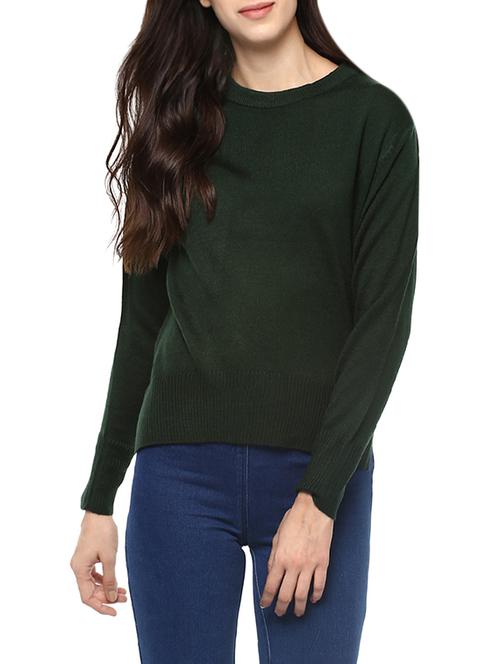 dark green woollen high low pullover - 14321829 - Very Small Image - 1