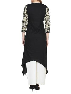 black viscose asymmetric kurta - 14322099 - Standard Image - 3