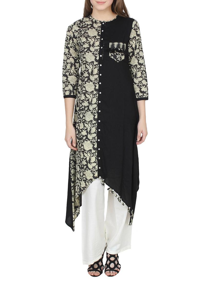 black viscose asymmetric kurta - 14322099 - Zoom Image - 1