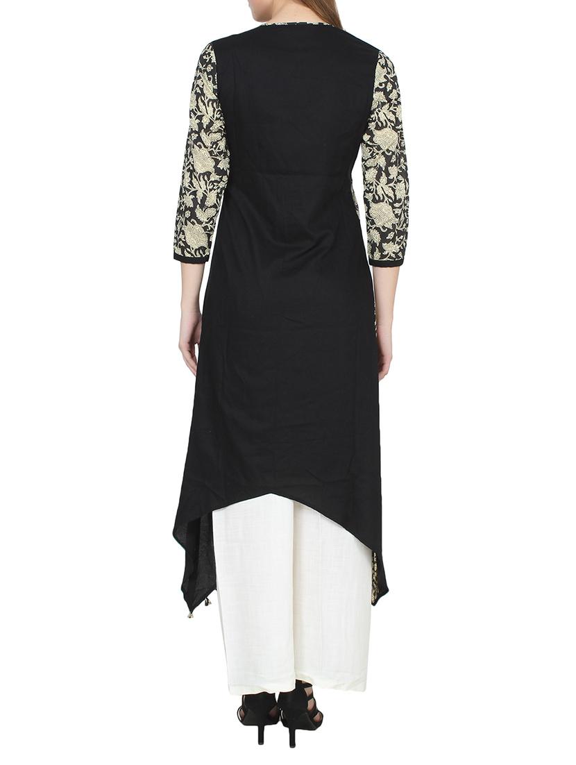 black viscose asymmetric kurta - 14322099 - Zoom Image - 3