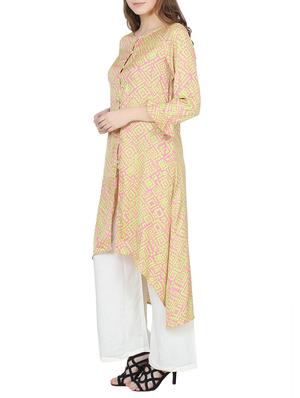 beige poly silk high-low kurta - 14322101 - Standard Image - 2