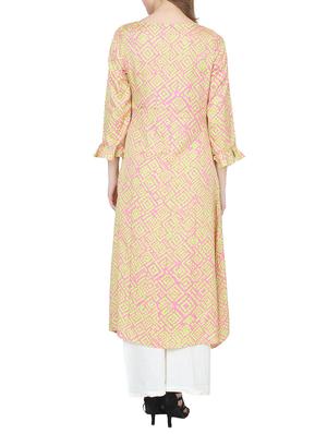 beige poly silk high-low kurta - 14322101 - Standard Image - 3