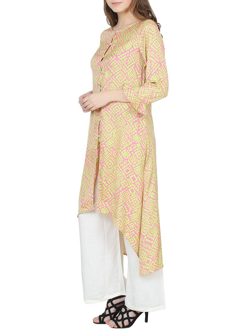 beige poly silk high-low kurta - 14322101 - Zoom Image - 2