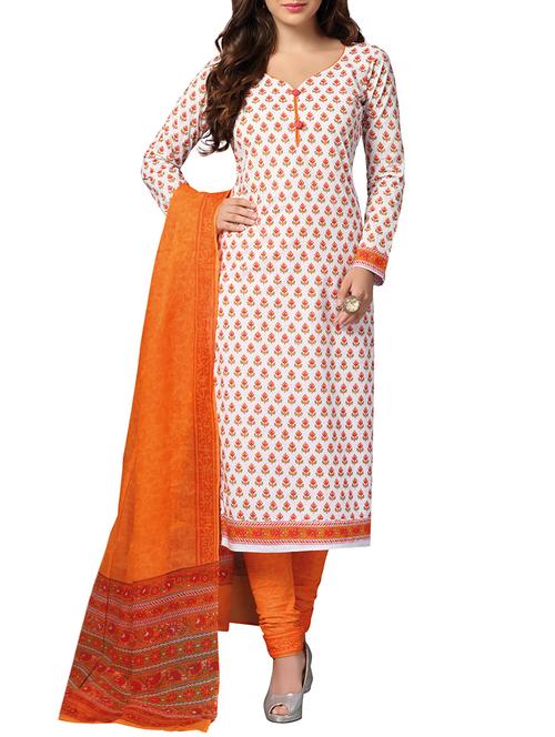 orange unstitched churidaar suit dress material - 14323063 - Standard Image - 1