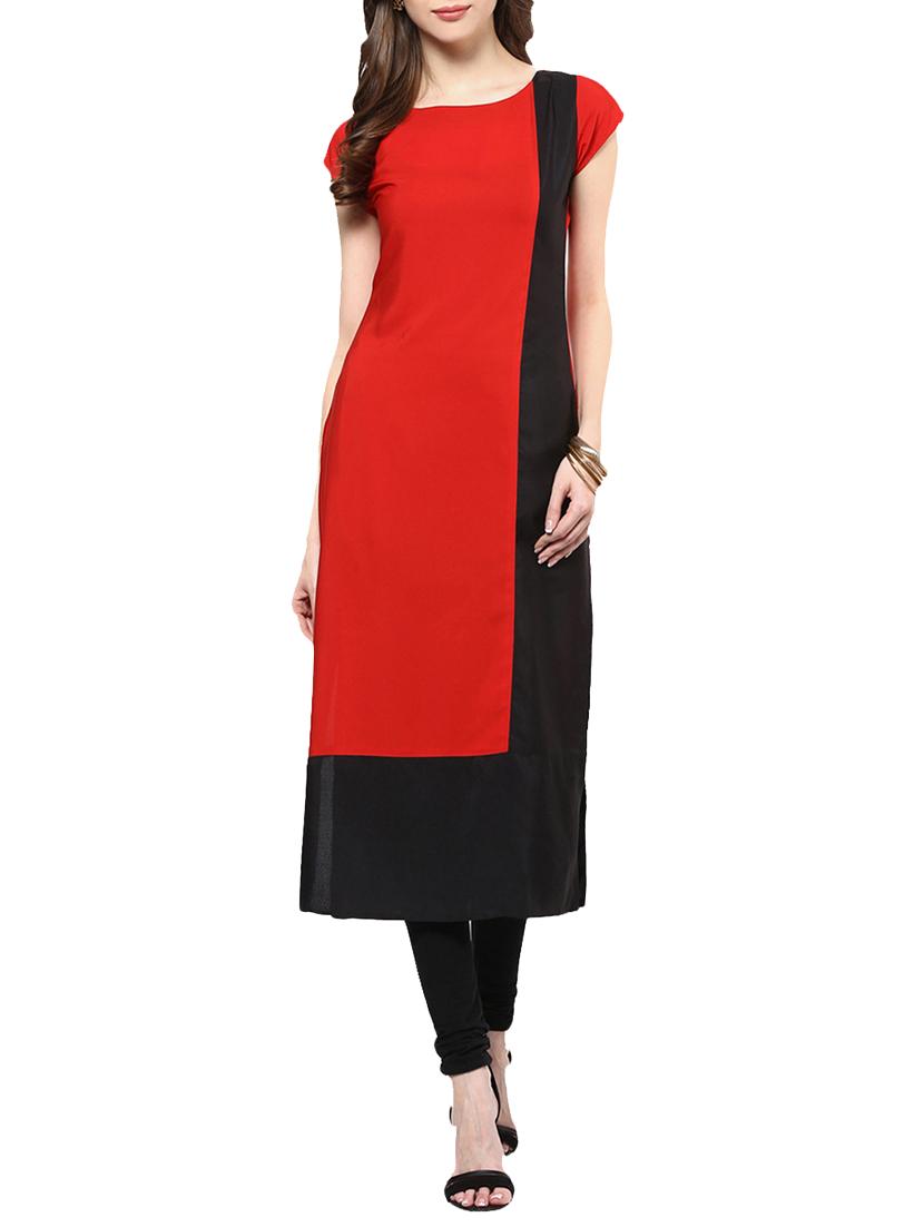 red crepe aline kurta - 14329191 - Zoom Image - 1
