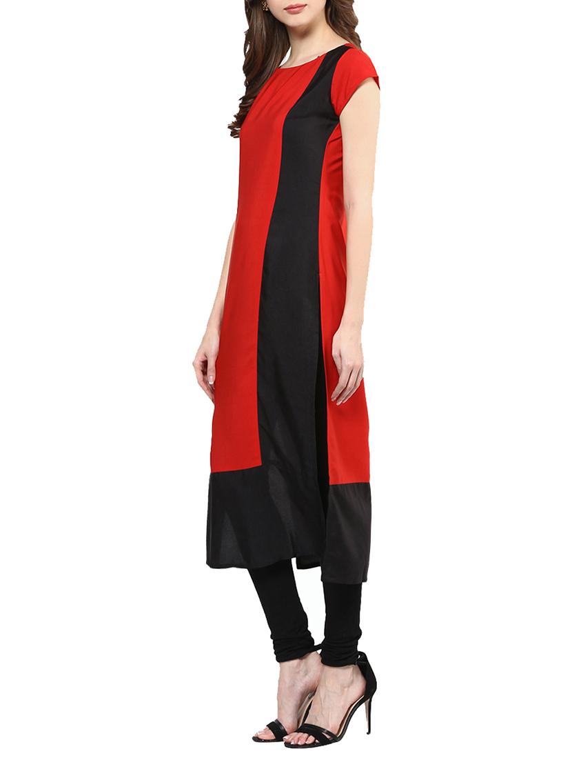 red crepe aline kurta - 14329191 - Zoom Image - 2