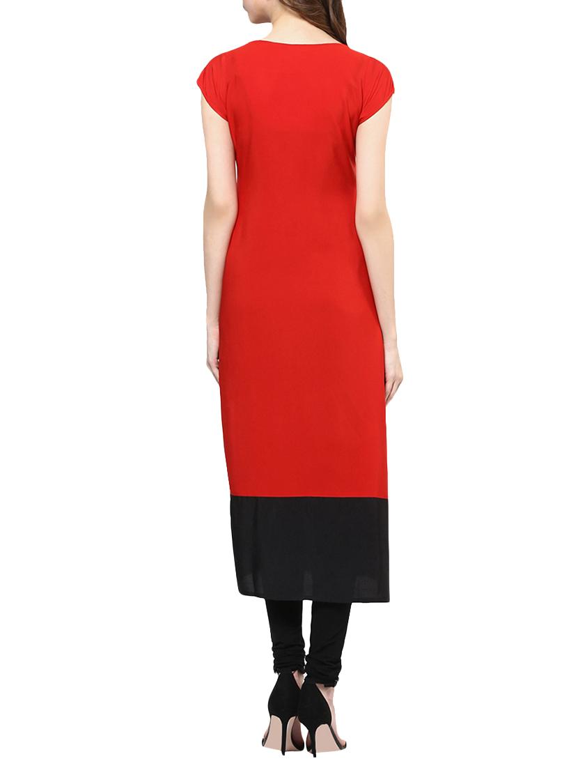 red crepe aline kurta - 14329191 - Zoom Image - 3