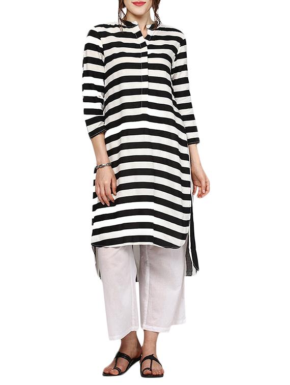 white crepe high low kurta - 14329202 - Zoom Image - 1