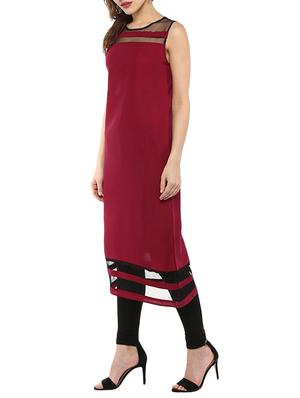 maroon crepe aline kurta - 14329211 - Standard Image - 2