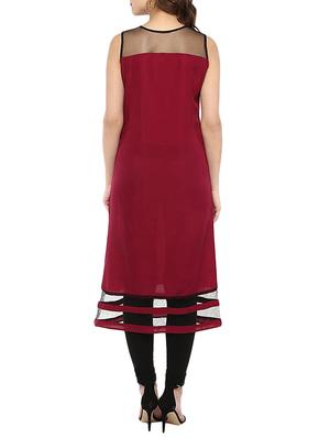 maroon crepe aline kurta - 14329211 - Standard Image - 3