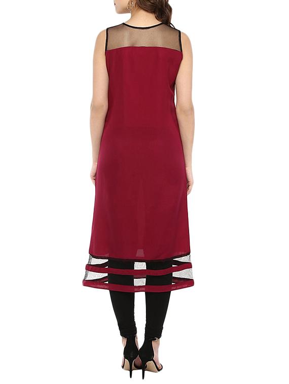 maroon crepe aline kurta - 14329211 - Zoom Image - 3