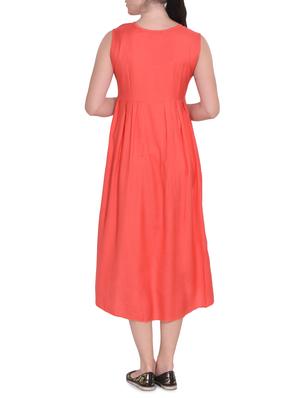 orange solid rayon high-low dress - 14329231 - Standard Image - 3