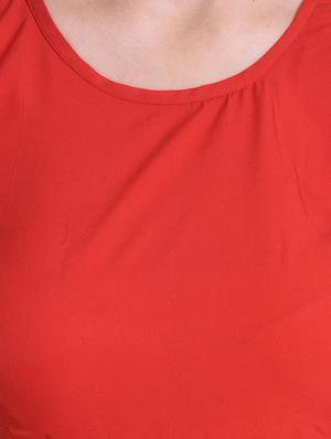 red solid crepe high-low dress - 14329235 - Standard Image - 4