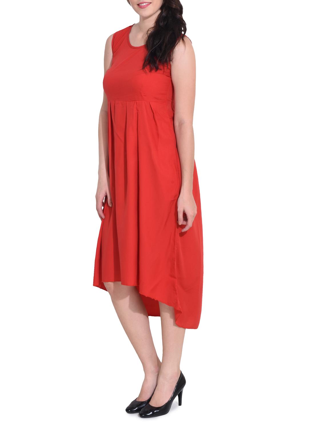 red solid crepe high-low dress - 14329235 - Zoom Image - 2