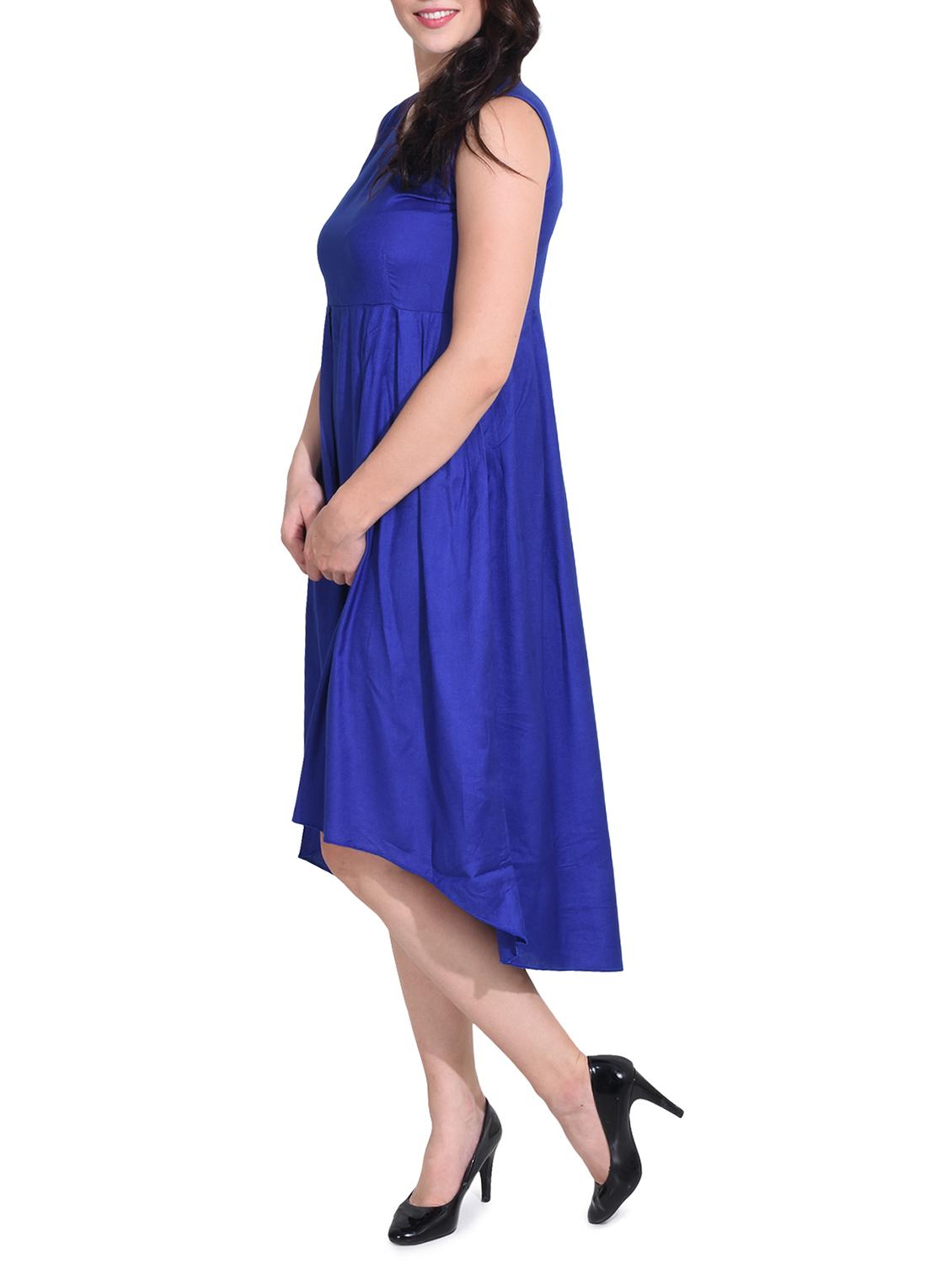 navy blue solid rayon high-low dress - 14329236 - Zoom Image - 2