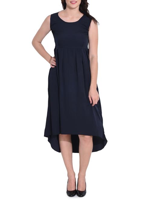 blue solid crepe high low dress - 14329238 - Standard Image - 1