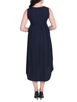 blue solid crepe high low dress - 14329238 - Standard Image - 3