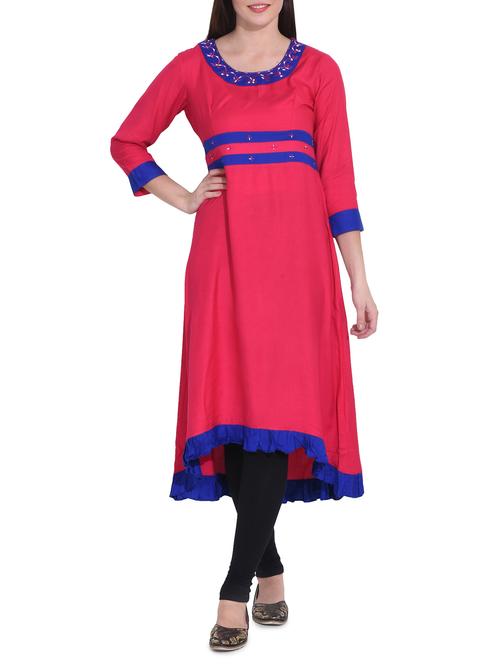pink rayon flared kurta - 14329242 - Standard Image - 1